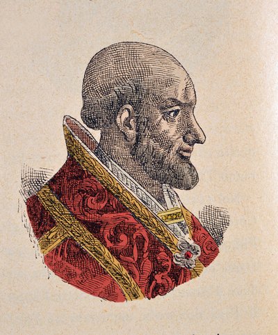 Portrait of Pope Pius IV, 1898 (engraving with later colouration) by Italian School